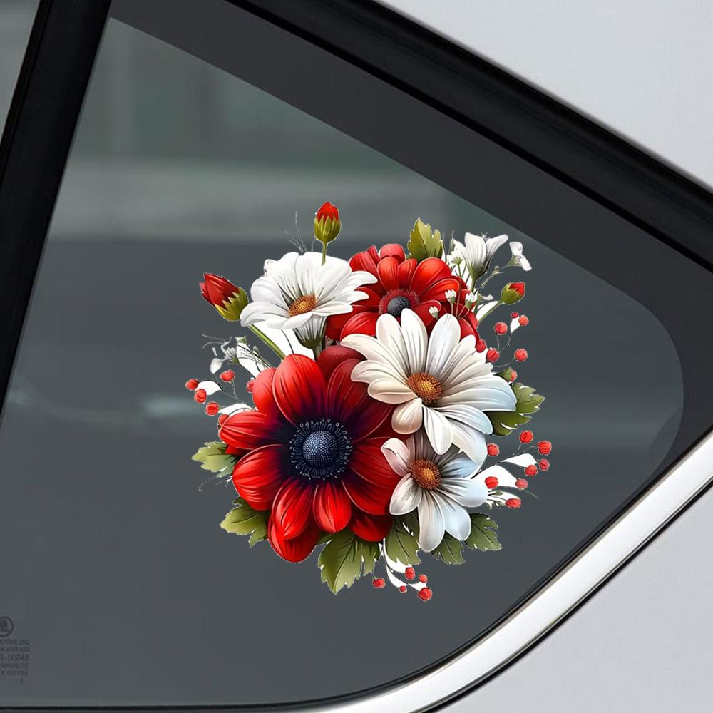 QT2442#Vibrant Multicolor Floral Glitter Car Sticker, Suitable for Laptop, Car, Truck, Van, SUV, Motorcycle, Bumper, Window