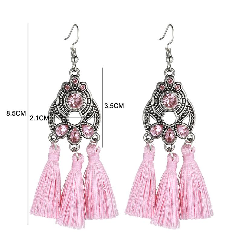 Fashion Bohemian Crystal Tassel Earrings Black White Blue Red Pink Silk Fabric Long Drop Tassel Earrings For Women Jewelry Gift