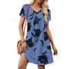 Women's Petal Short Sleeve V Neck Loose Floral Print Swing Sundress With Pockets