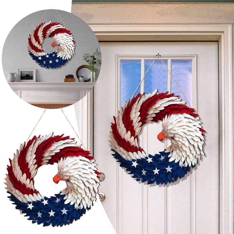 30cm 4th Of July Wreath Independence Day Decorations Flag Summer Hanging Wreath Artificial Flowers for Home Wall Porch Door