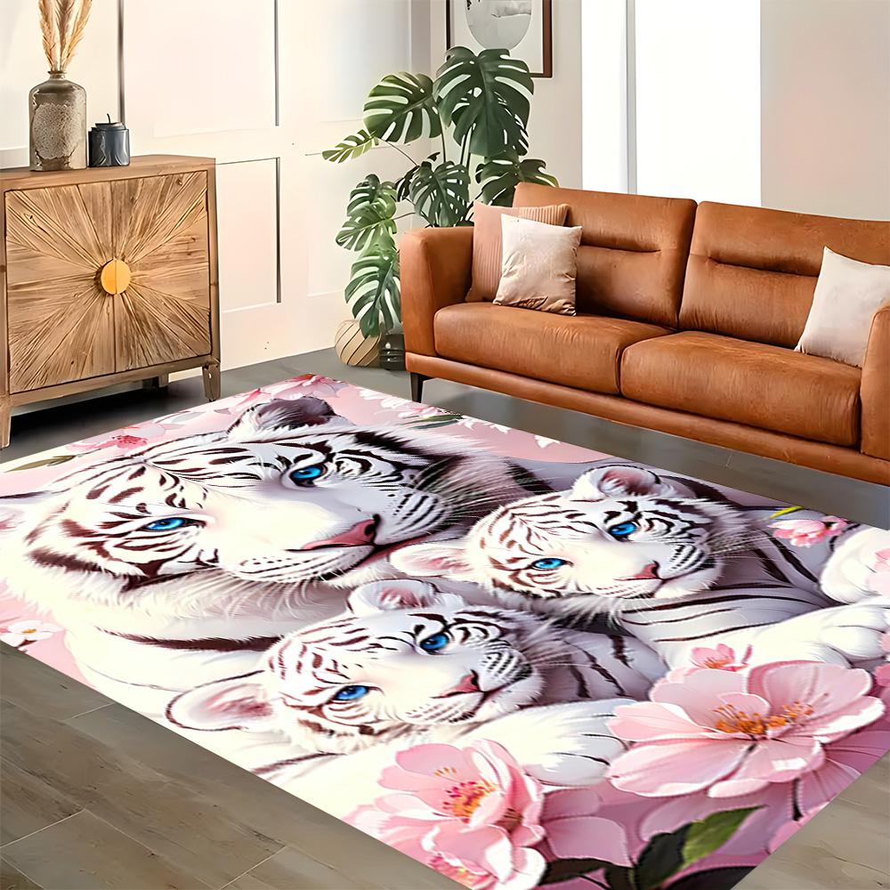 White Tiger Family for Living Room Rug, BedRoom Rug, Study Room Rug, Hallway Decoration, Perfect for Home Decoration or Holiday Gifts