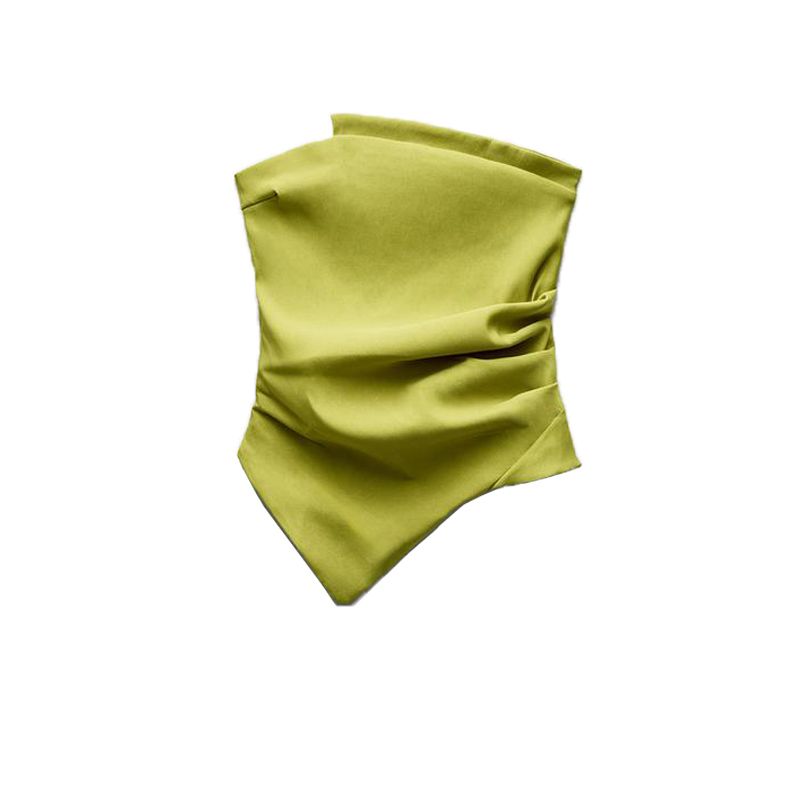 Spring New Arrival Fashion Silm Asymmetric Collar off-Shoulder Design Ruched Decoration Tube Top Tops 0085800