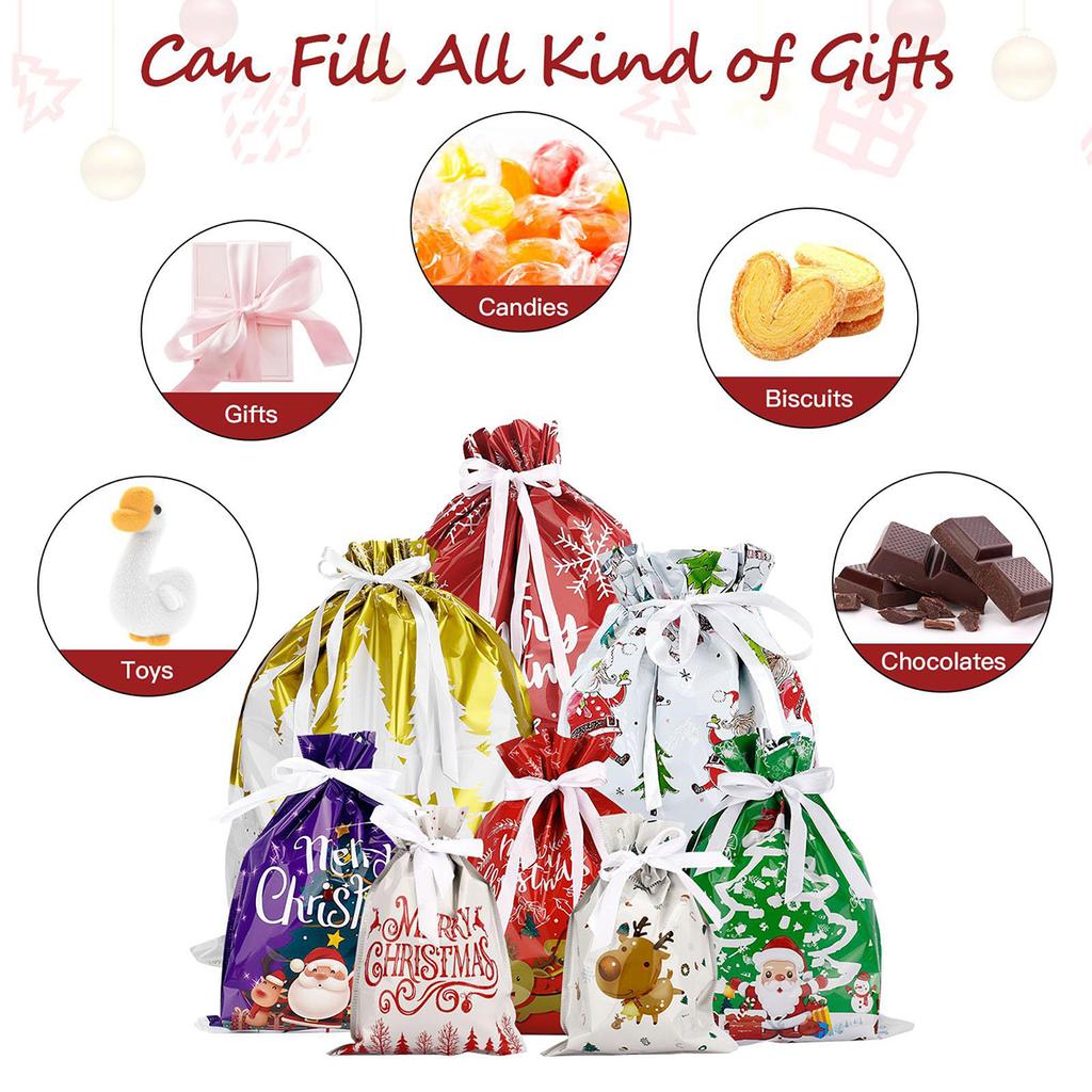 15PCS/SET Christmas Drawstring Gift Bag Party Children Kid Candy Gift Bag Aluminum Foil Box Happy New Year Xmas Eve 2026