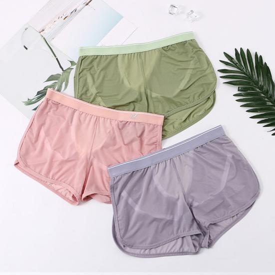 Men Home Shorts Solid Color Bouncy Loose Breathable Fine Mesh Underwear Quick Drying