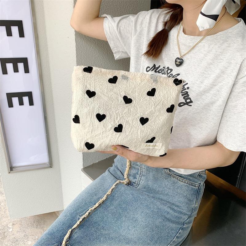  New textured love canvas shoulder vest bag large capacity handbag cosmetic bag student armpit bag
