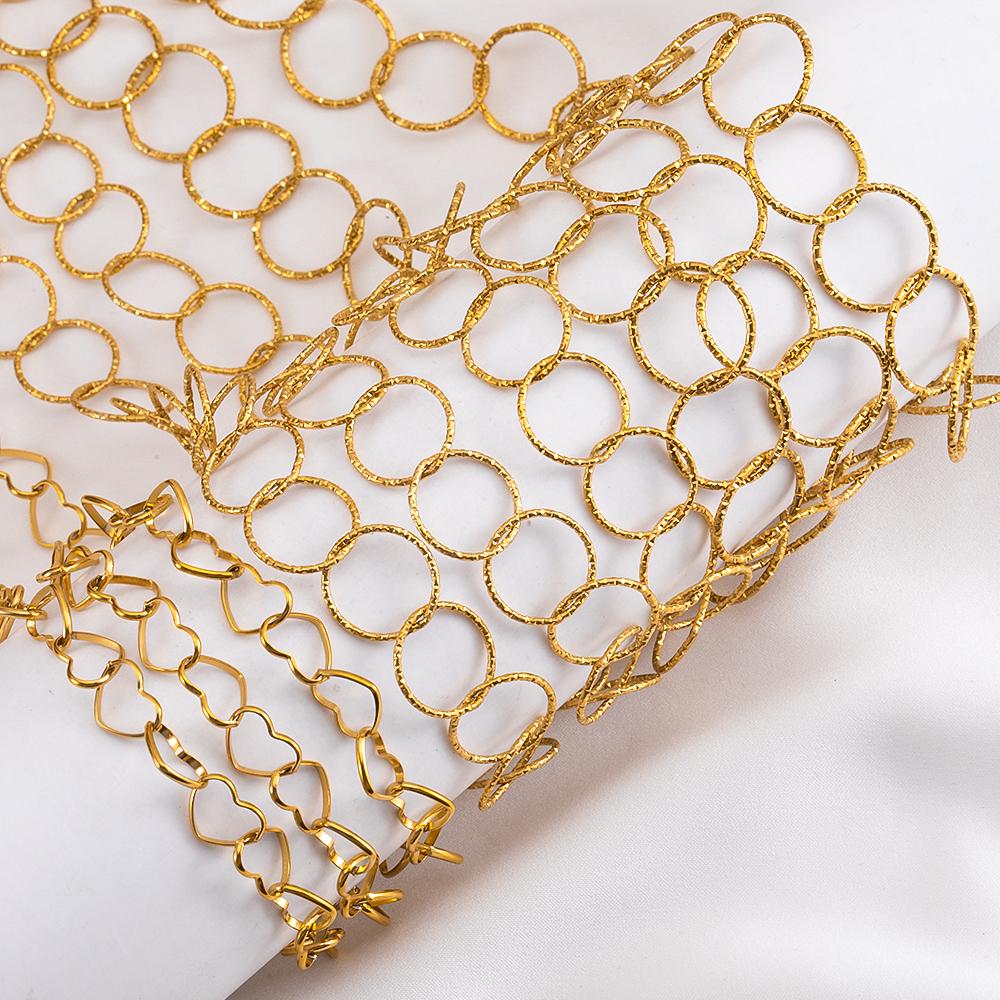1Meter Stainless Steel Geometry Hollow Round Chain Hip Hop Punk Heart Chain DIY Necklace Bracelet Bag Chains Material Wholesale