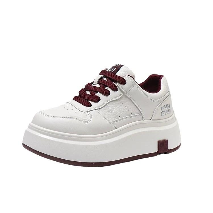 Leather platform white shoes women's shoes 2025 new versatile sports and leisure shoes heightening lace-up lightweight lace-up board shoes