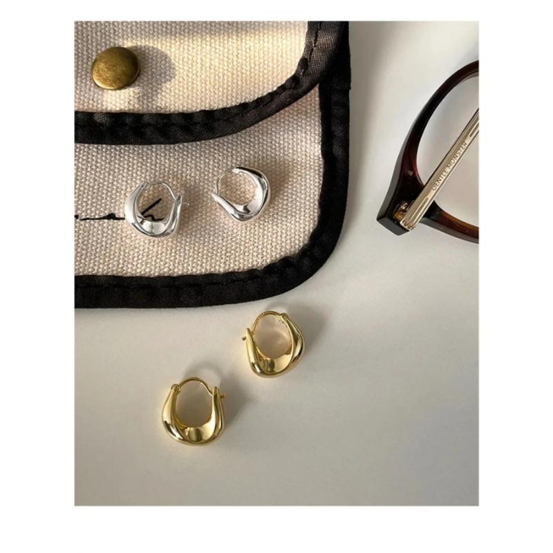 Irregular Geometric Element Ring Ear Buckle, Simple Smooth Earrings, Versatile Earrings With Ear Rings For Women