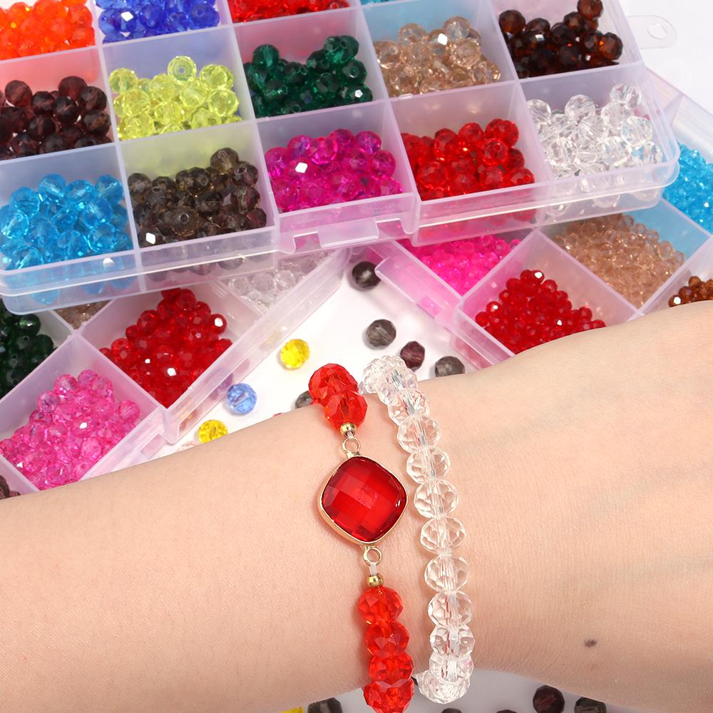 4/6/8mm Farbkristallperlen Set Facettiertes Glas Lose Perlen 15 Fächer/Box für DIY Armband Halskette Schmuckherstellung Zubehör Set