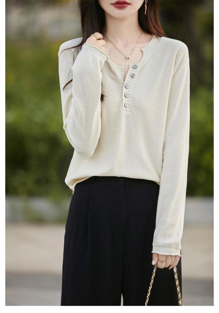 Women's Pure Cotton V-Neck Knitwear: Autumn/Winter Loose Casual Base Layer Sweater