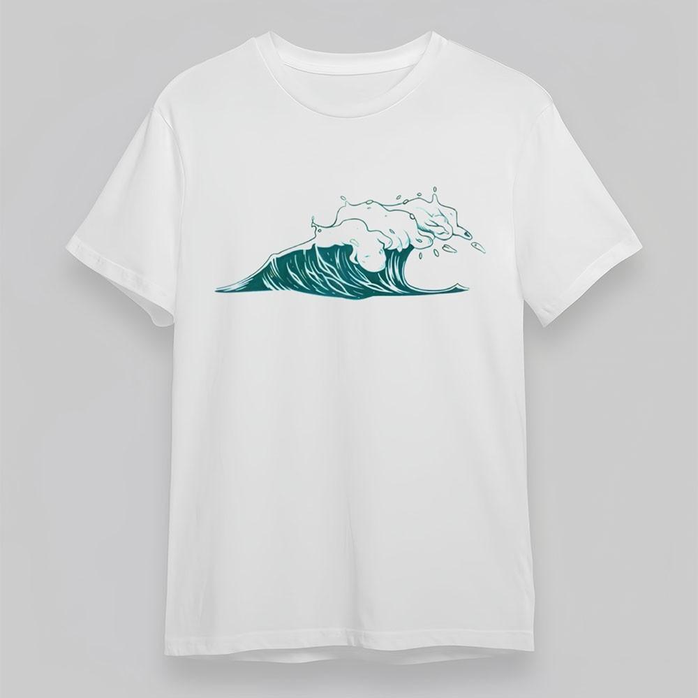

Men s Comfy T-Shirt Ocean Wave Splashing Foam Tee White Cotton Short Oversize 4XL