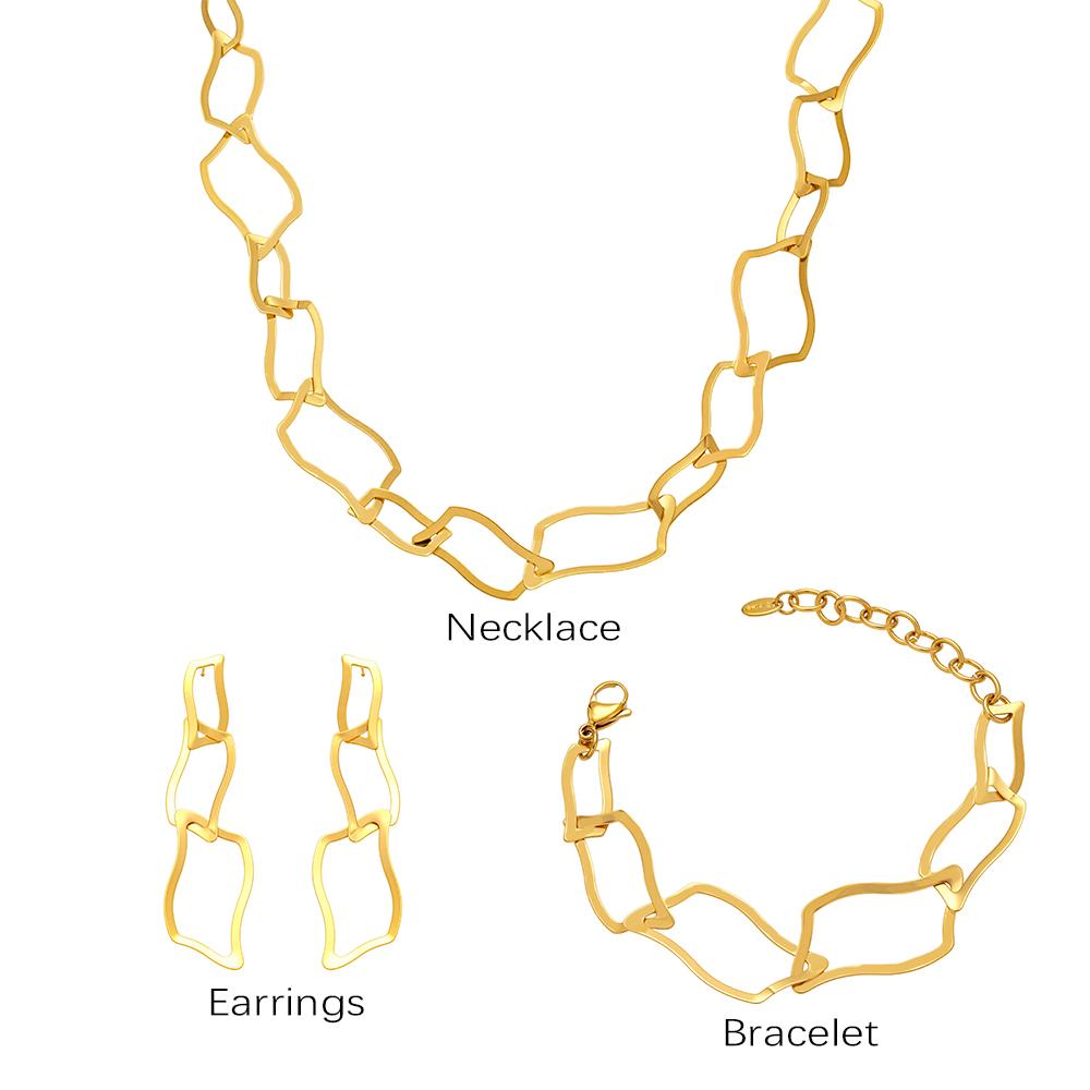 Thick Chain Necklace Bracelet Earrings In Stainless Steel With 18k Gold Plated Necklaces Bracelets Dangle Earring Set For Women