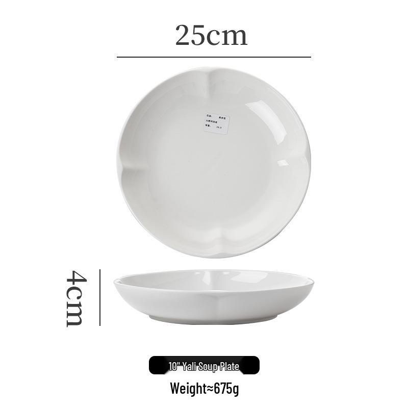 White High-Footed Ceramic Soup Bowl - Deep Plate for Home or Hotel Use