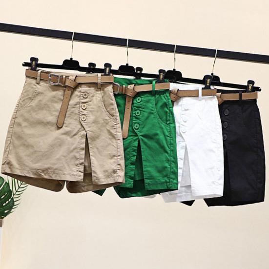 Gonna Pantaloncini Donna Vita Alta Finto Due Pezzi Bottoni Decorativi Spacco Laterale Monocolore Sopra il Ginocchio Tasche Dritti Morbidi Streetwear Abbigliamento Donna