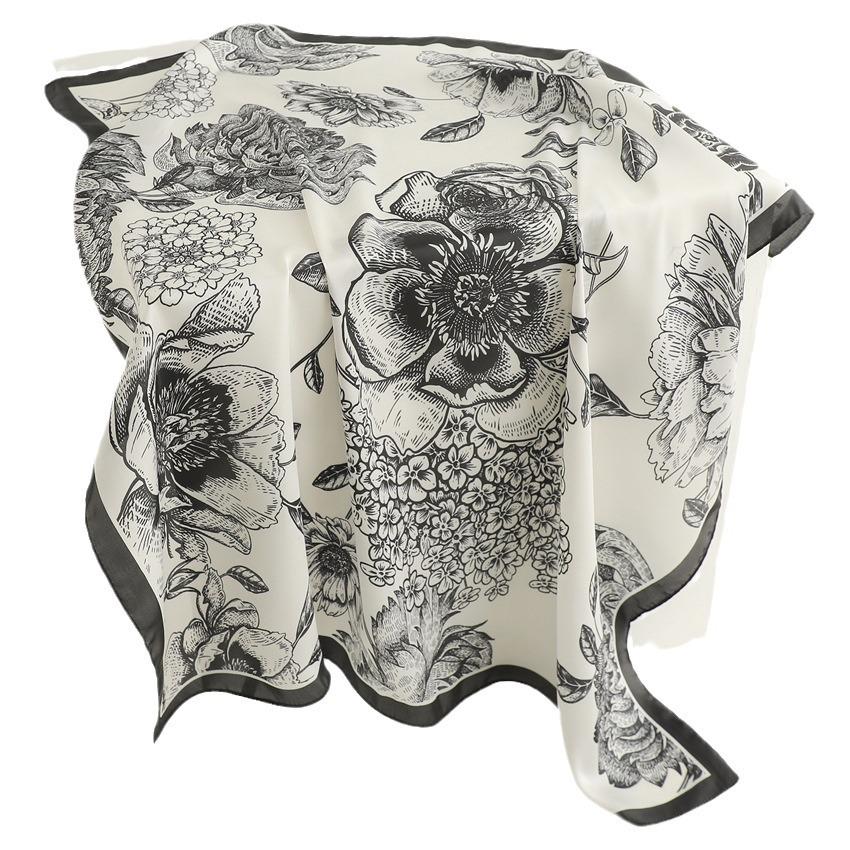 Simple and elegant flower silk scarf sunscreen shawl light luxury lily scarf simulation silk 71cm square scarf professional scarf women