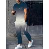 New Summer Men's Sports Suit Men's Round Neck Splicing Printed Short-sleeved T-shirt Loose Pants Two-piece Set Streetwear