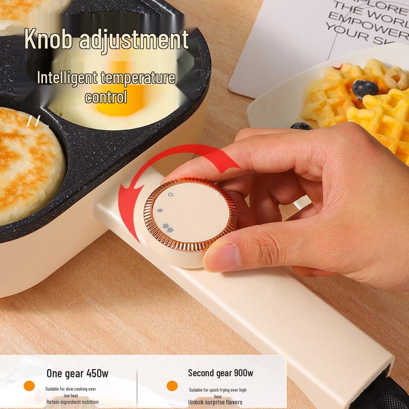 Adjustable Temp Non-Stick Egg & Burger Frying Pan: Four-Hole Multi-Functional Breakfast Machine
