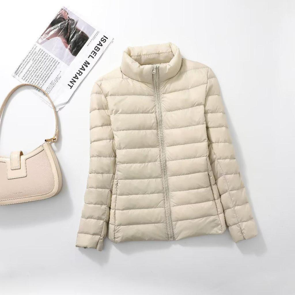 Damen Leichte Slim Fit Daunenjacke - Einfarbig, Stehkragen, Übergröße, Kurze Länge