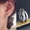 P1246W Silver S925 Double Bold One-Touch Ring Piercing Women's Earrings
