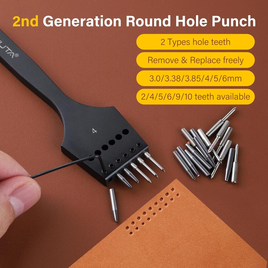 WUTA Detachable Round Hole Punch, Leather Craft Tool Set, Lace Stitching Round Hole Punch, European Hole Punch, 2nd Generation, 4mm (2+4+6)