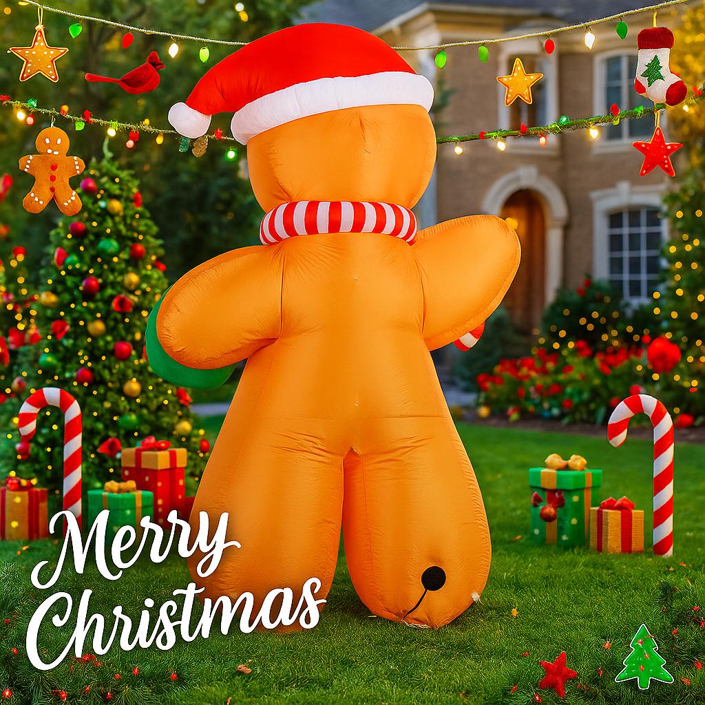 7.9FT LED Light Inflatable Yard Decor Gingerbread Man Candy Cane Gift Box Xmas Toy Supplie Home Ornament Christma Holiday Gift