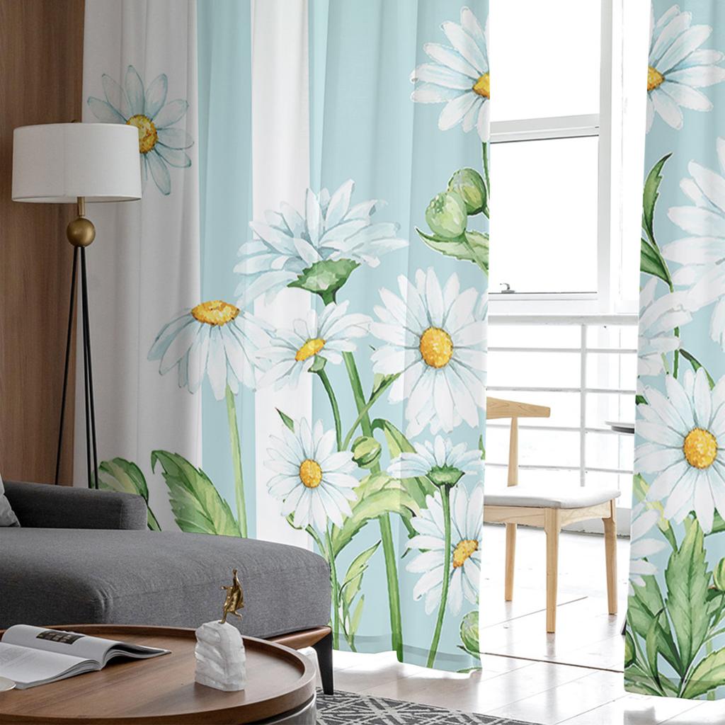 Flower Daisy Spring Summer Watercolor Sheer Curtains Modern Gauze Curtain for Living Room Bedroom Voile Yarn Curtains