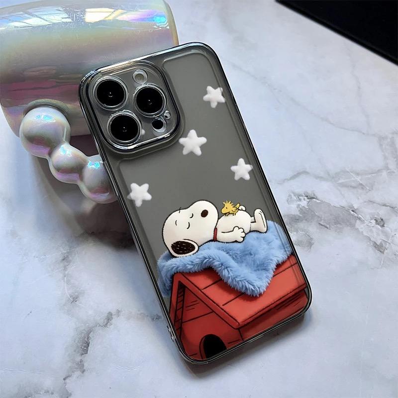 Funny Cartoon Snoopy Sleep Learn Phone Case For iPhone 17 16 15 14 13 12 11 Pro Max Plus Air Cute Black Clear Snoopy Star Cover