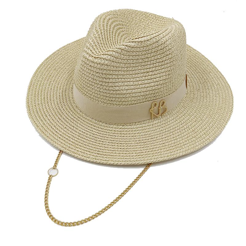 Chapeau Femme Chapeau de Paille Herbe Salée Lettre Jazz Chapeau de Soleil Hommes et Femmes Été Panama Jazz Chapeau de Soleil Plage Vacances Extérieur Vente en Gros