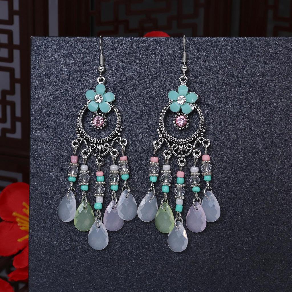 Brincos Boêmios de Borla Gota de Água: Estilo Étnico Retrô com Miçangas de Arroz Coloridas para Mulheres