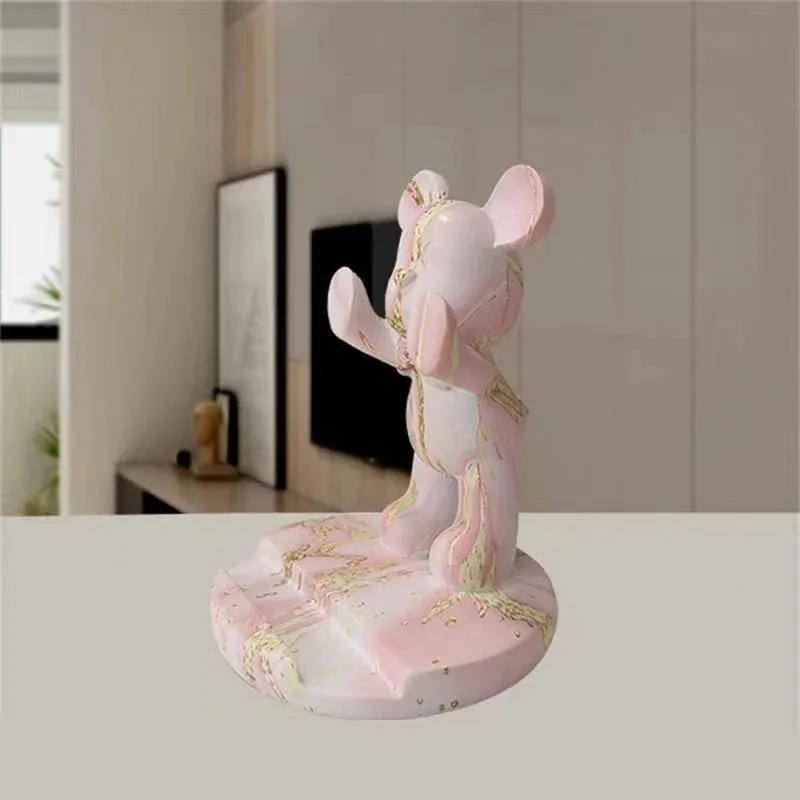 Cute Graffiti Bear Resin Statue & Phone Holder Funny Desk Decor Creative Gift for Friends Cool Bedroom Shelf Ornament With