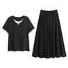 Plus-size Women's Summer Casual Two-piece Short-sleeved T-shirt and Skirt Set - Versatile and Slimming