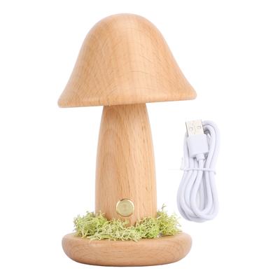Lampe champignon rechargeable, intensité variable, 3 températures de couleur, sans fil, en bois massif, rotative à 150 degrés