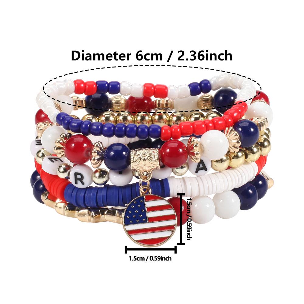 Independence Day Red, White & Blue Beaded Bracelet Set with Artificial Crystal & Polymer Clay