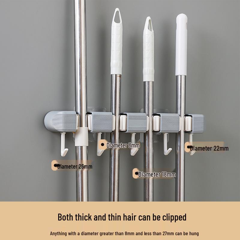 Punch-Free Wall-Mounted Mop and Broom Holder with Suction Cup