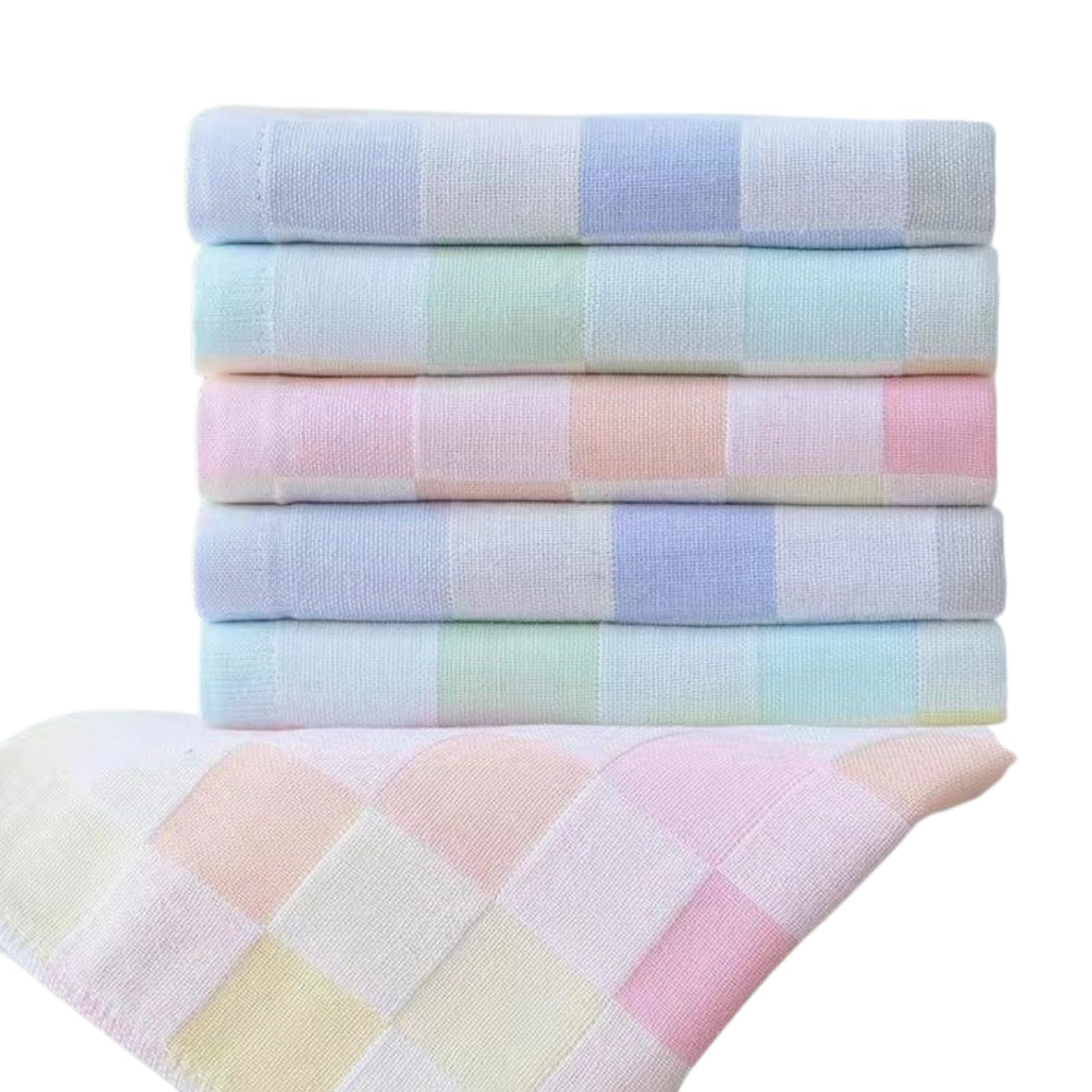 

Small Gauze Bath 50cm and Check Support Towels Towels of Each Towels, Absorbent, Quick-Drying, 5-Piece Set, 100% Cotton, 100cm, Compact, Thin, Cute,