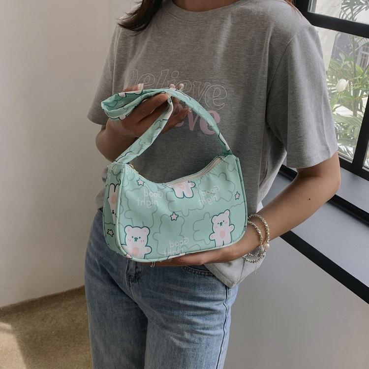 Adorable Pink Cartoon Handheld Tote Bag For Women Perfect For Summer 2024 Blue Bear