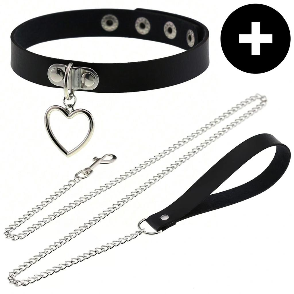 Gothic Punk Pu Leather Choker With Leash - Adjustable Collar Necklace For Women, Perfect For Halloween & Everyday Wear
