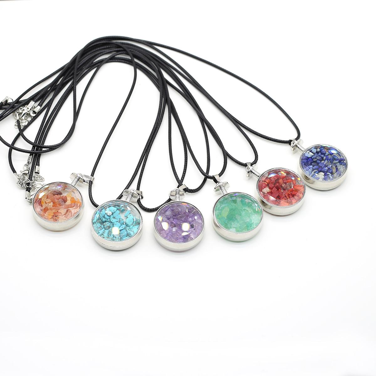 

1 шт., натуральный камень, гравий, бутылка желаний, ожерелье из сплава, кулон, круглый кристалл, аметист, веревочная цепочка, ожерелья для женщин, ювелирные изделия, подарок, 33 × 45 мм