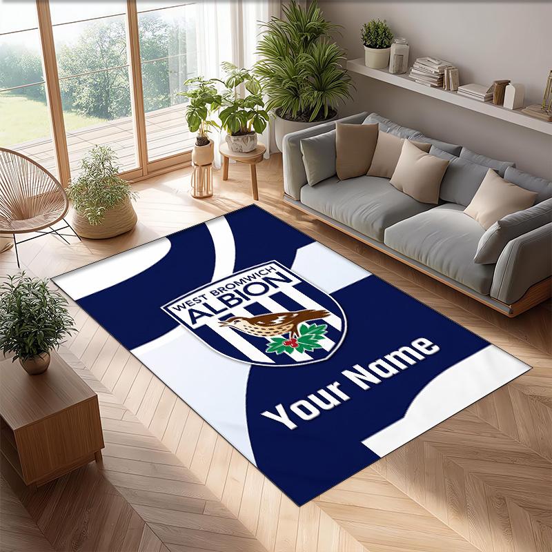West Bromwich Albion FC Printed Crystal Velvet Rug Non‑Slip Crystal Velvet Carpet For Sofa Bedroom Indoor Home Decoration