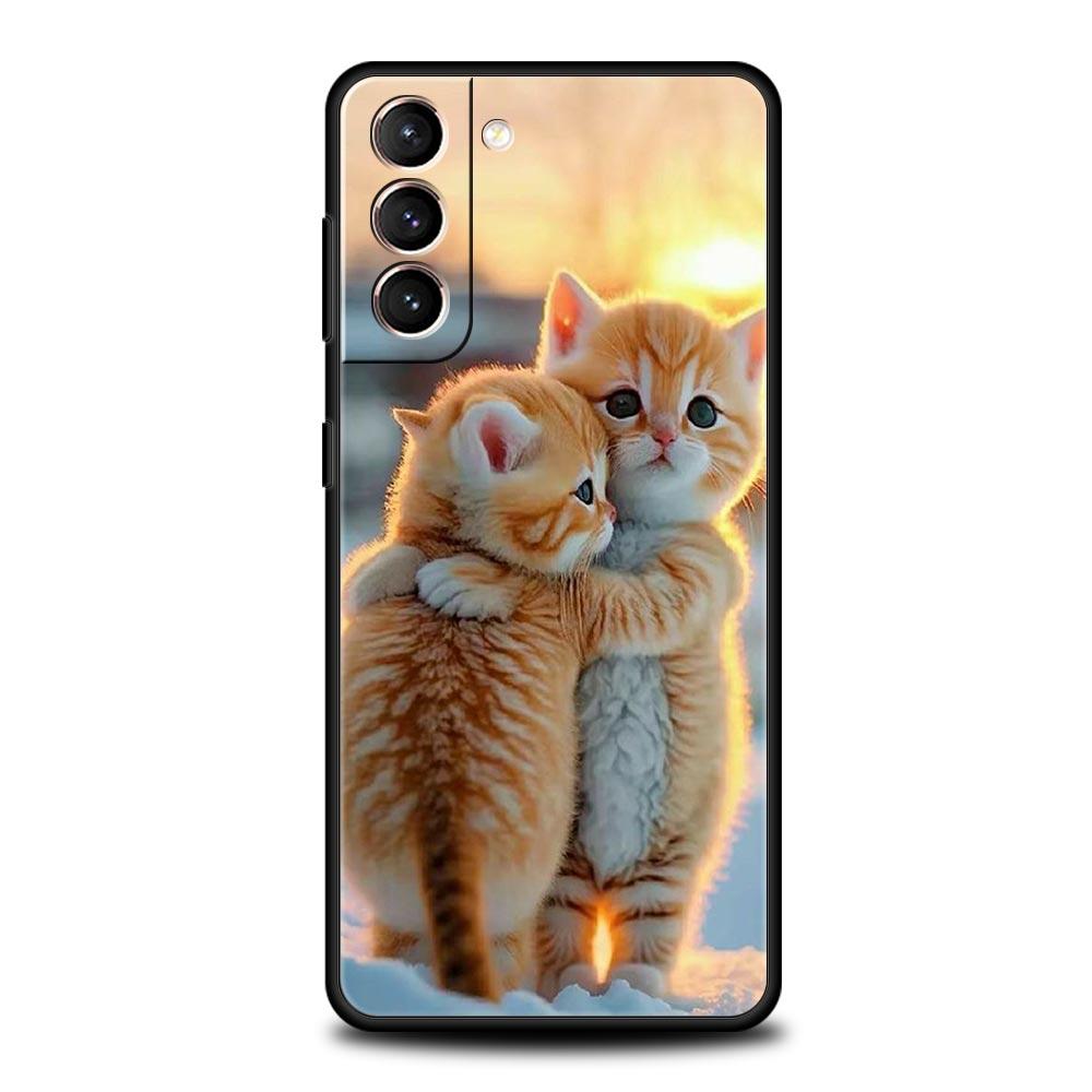 Kiss Cat Cute Kitten Phone Case For Samsung Galaxy S25 S24 S23 FE S22 Ultra S20 S21 5G S10 Plus S10E Soft Black Cover