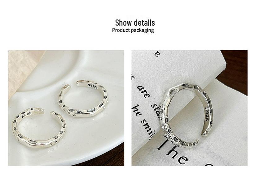 Yinruitai S925 Sterling Silver Textured Open Ring for Women - Vintage 2022 Design