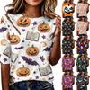 Loose Fit Womens Casual Short Sleeve Top Round Neck Lightweight Comfortable Pullover Shirt with Halloween Themed Print