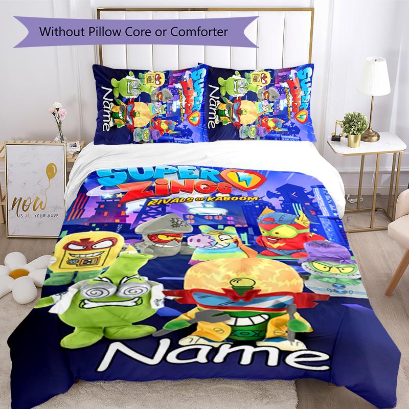 3pcs Custom Name SuperZings Bedding Set Duvet Cover Closure Includes 1 Duvet Cover & 2 Pillowcases for All Seasons Bedroom Decor