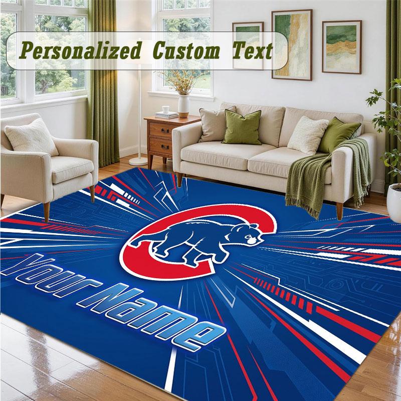 Crystal Velvet Square Rug Custom NameChicago Cubs Pattern Non Slip Home Floor Decor Rug