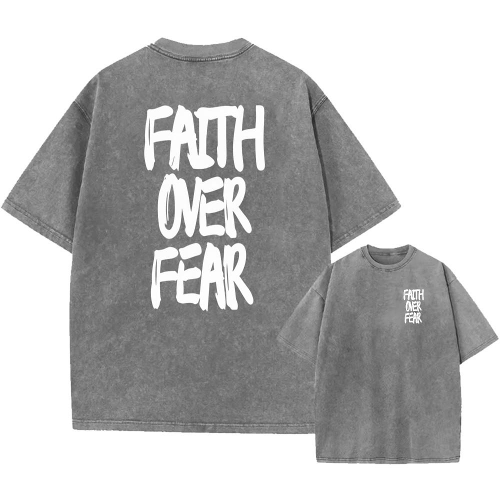 Cotton Oversized TShirt Faith Over Fear Vintage Streetwear Unisex Tee