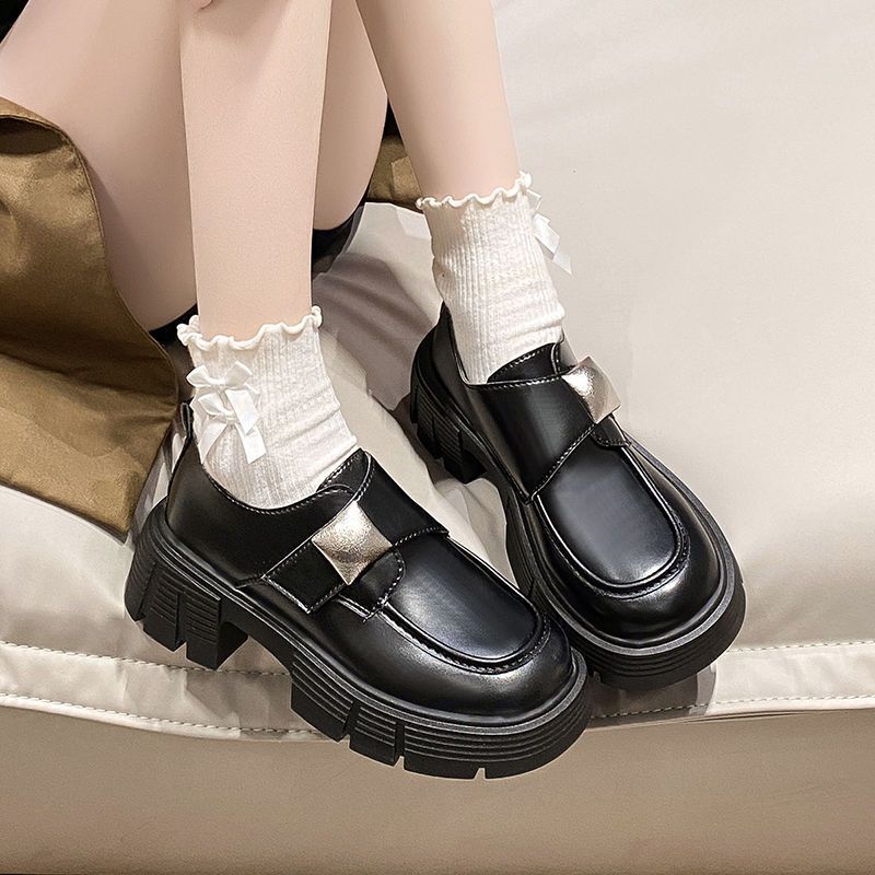 Retro British Style Black Single Shoes Loafer Shoes Spring and Autumn 2025 New Muffin Thick Sole Heightening Small Leather Shoes Women