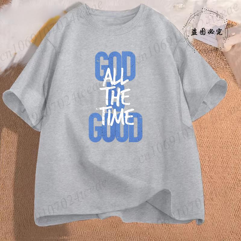 Unisex Casual Summer TShirts Cross God Is Good All The Time Graphic Printed Short Sleeve TShirt Christian Jesus Quote Tees Tops