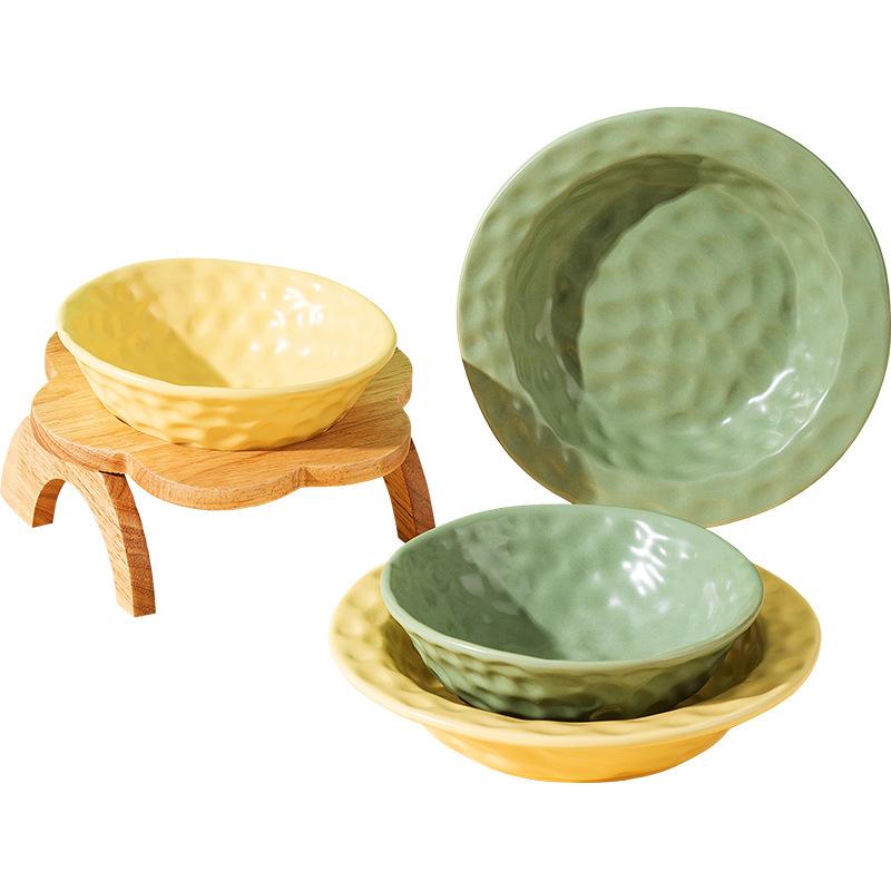 Katzenfutternapf, handgefertigt, Keramik, Katzennapf, Hundefutterspender, Trinker, Holzrahmen, Einzelnapf, Haustiernapf, Zubehör