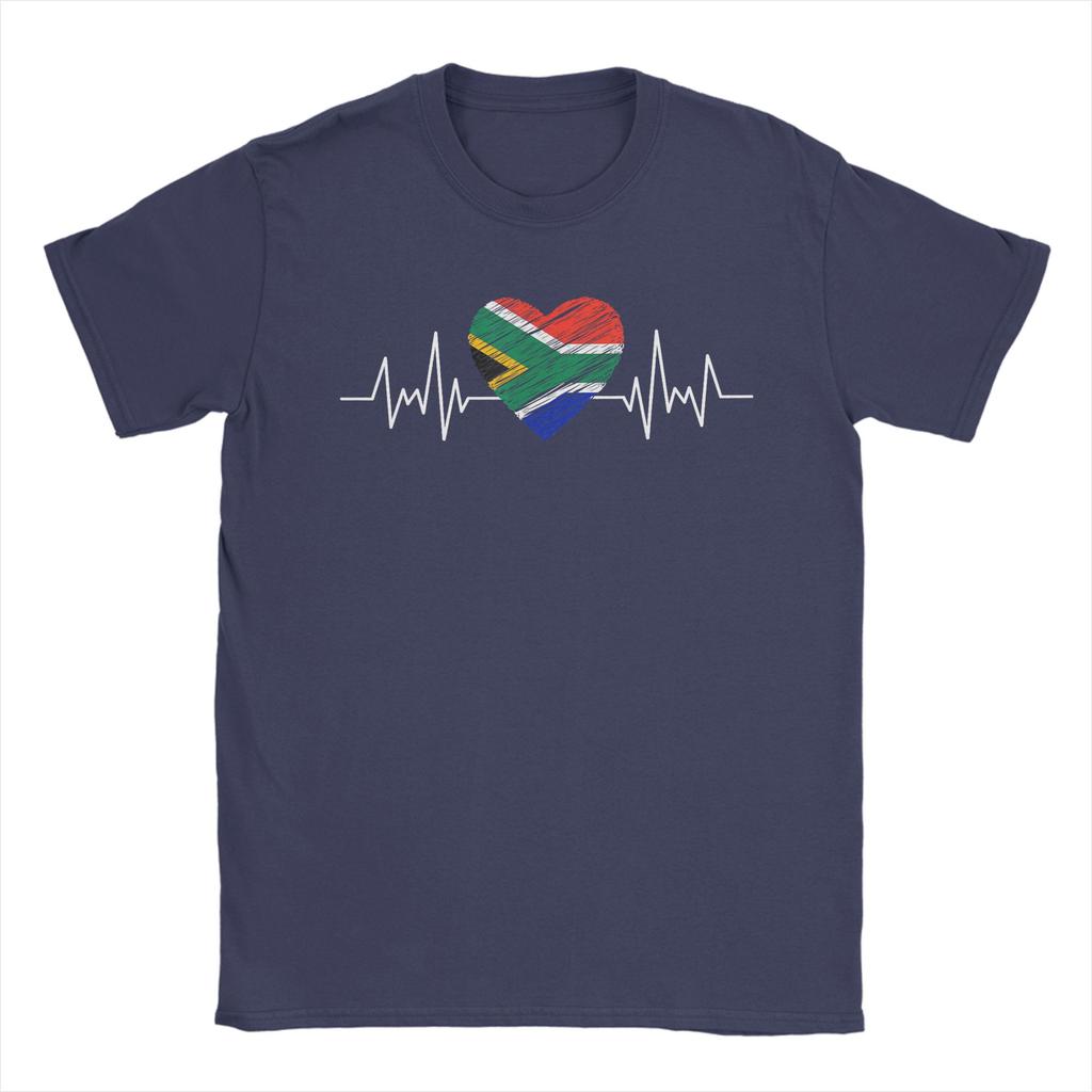 South Africa Flag Heartbeat TShirt Unisex Vintage Pure Cotton Tees Crewneck Short Sleeve T Shirts Summer Clothes