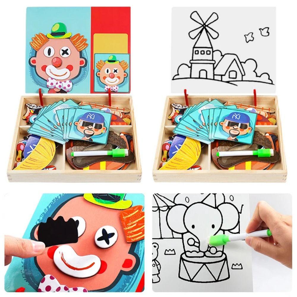 Wood Magnetic 3D Puzzles with Lid Magnetic Stickers Toys  Montessori Games